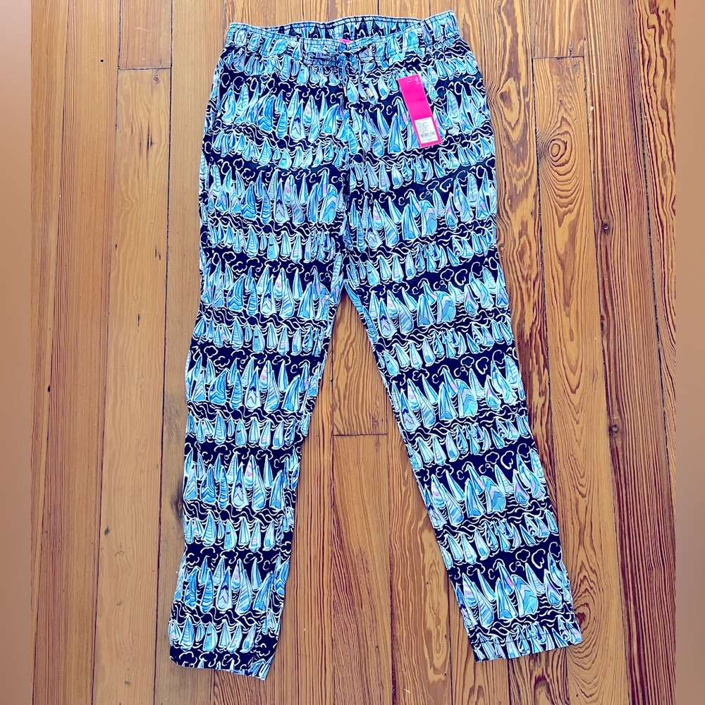 Lilly Pulitzer TARON LINEN PANT LOW TIDE NAVY Sails And Stripes Small S